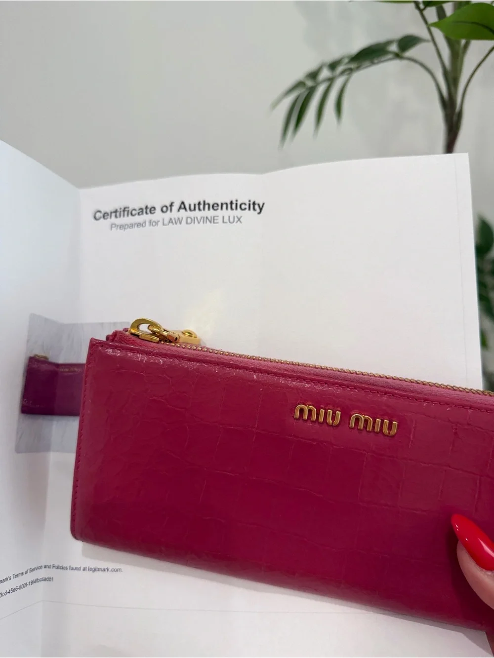 Miu Miu Pink Croc Effect Patent Leather Continental Zip Wallet
